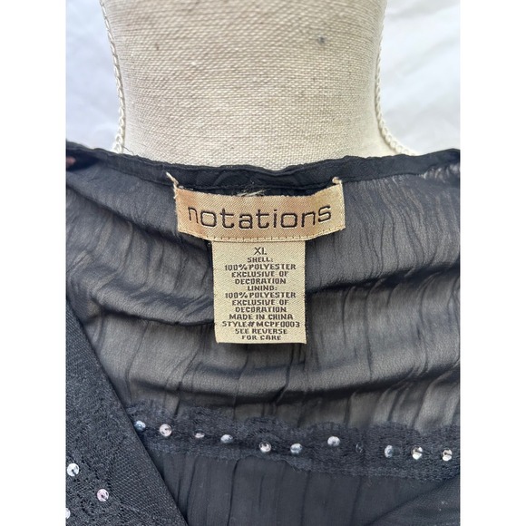 Notations Blouse XL Black Sheer Long Sleeve Lace Sequin Button Down Top Witchy - Picture 6 of 8